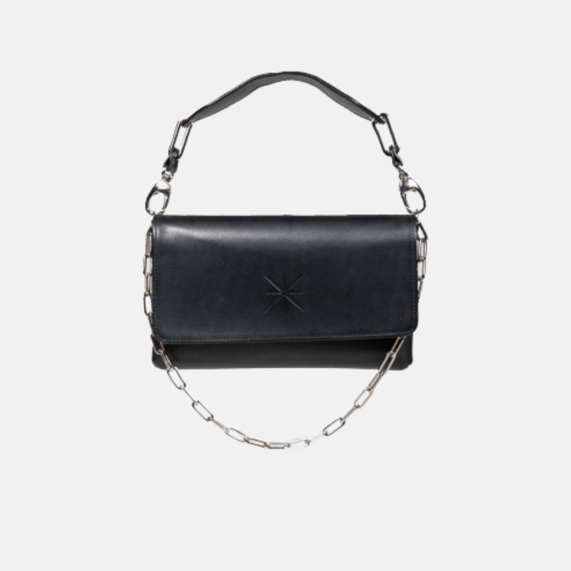 SAC GEMMA CUIR NOIR - FINITION ARGENT