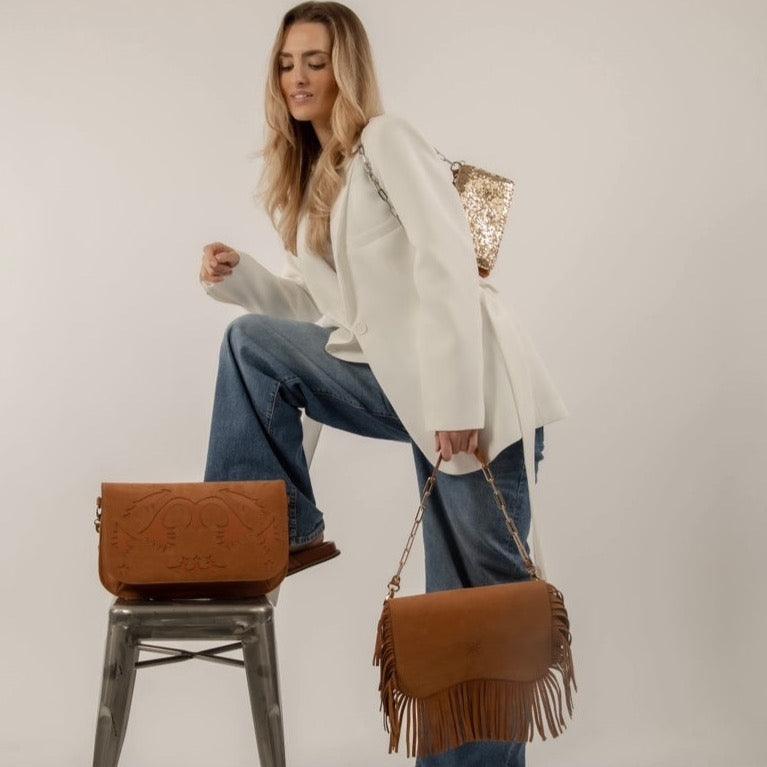 SHORT CHAIN SHOULDER STRAP CAMEL/ANTIC