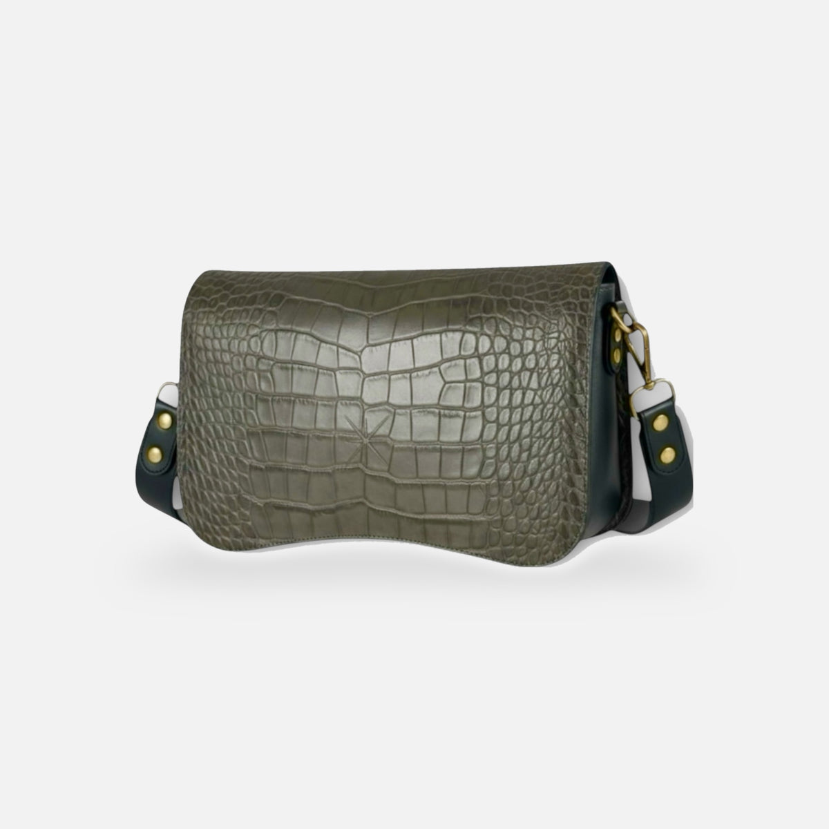 Rabat khara croco kaki, monté sur une base Baby, sur fond gris clair