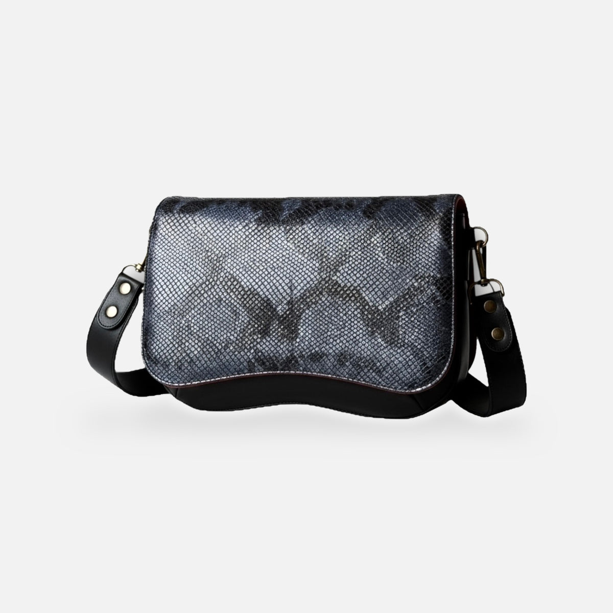 Sac Baby Double noir, rabat Pyth python gris et noir, vue de face