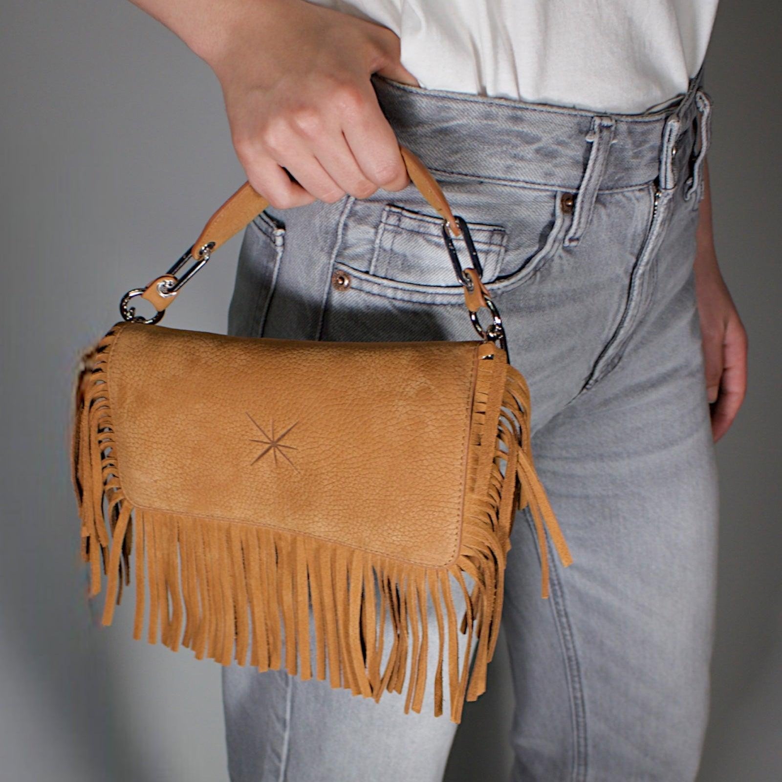 MINI GEMMA HEVA NUBUCK CAMEL/GOLD BAG