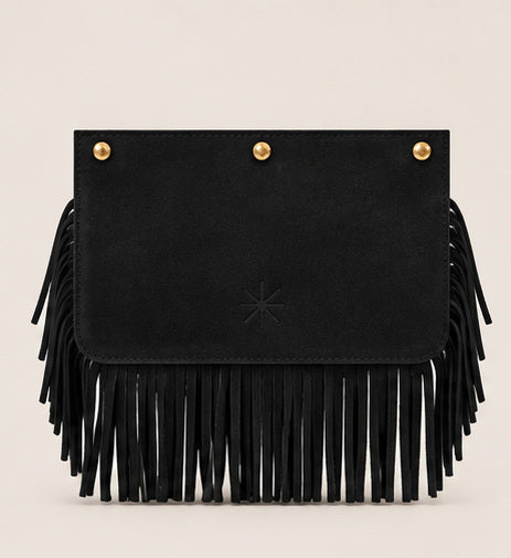 Rabat Gemma Heva Noir en nubuck noir à franges, vue produit