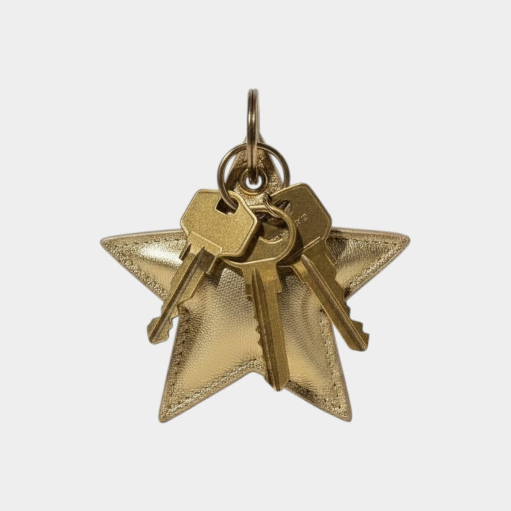 PORTE-CLÉS ÉTOILÉ CUIR OR