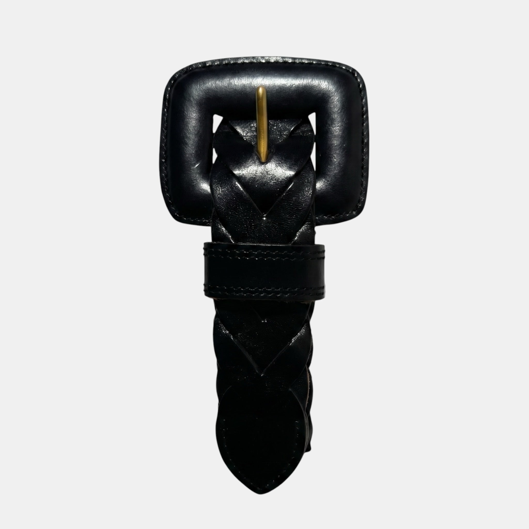 Ceinture tressée en cuir noir La Stella avec une boucle géométrique imposante et une finition élégante
